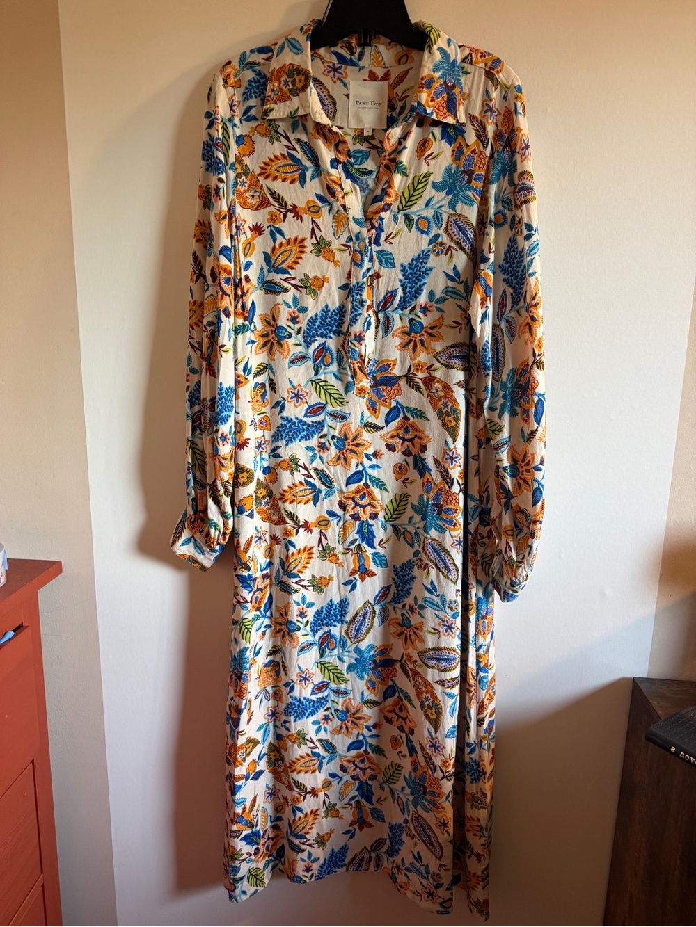 Part Two Floral Midi Dress EU 36 Boho Ecovero Long Sleeve Cottagecore